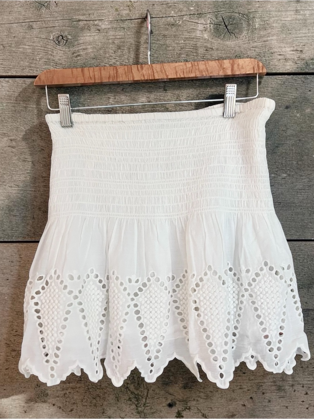 Ulla Johnson White Smocked Eyelet Mini Skirt Sz 2 Cotton